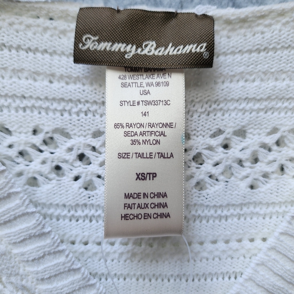 Tommy Bahama Crochet Pointelle Knit Swim Coverup Beach Sweater Hooded Dress - Picture 3 of 8